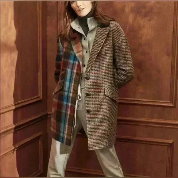 VERONICA BEARD Dickey Jacket Long Over Coat Wool Plaid Patchwork XS 0 2 $1200 - Picture 3 of 16